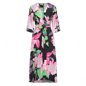 Closet London Black Floral Print High Low Midi Dress New Size 6
